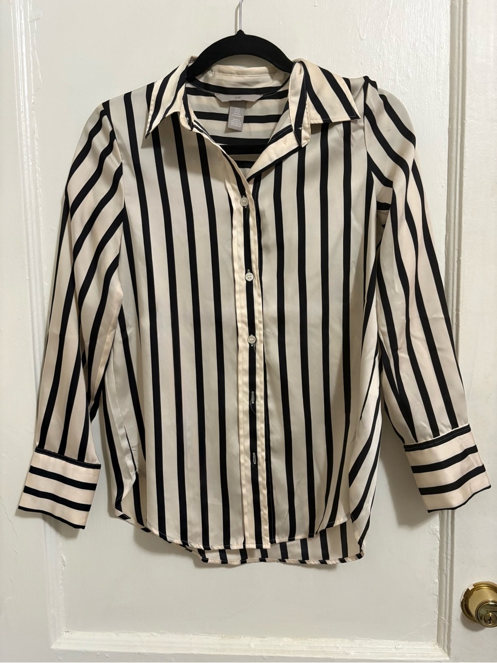 H&M Black & Cream Vertical Stripe Button-Down Blouse
